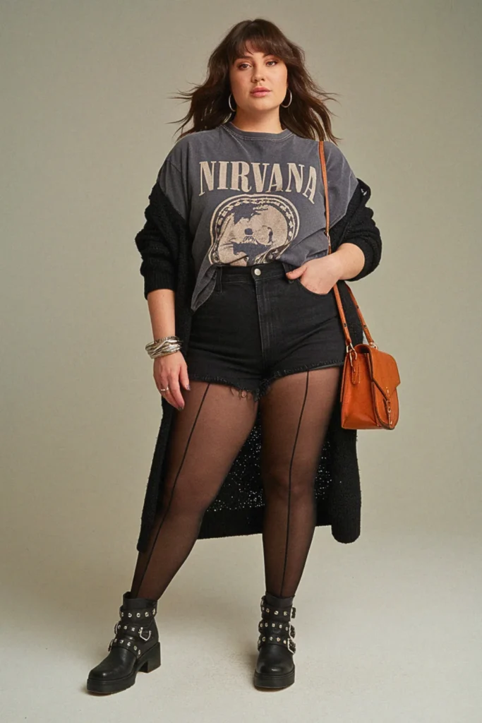 Plus Size Fall Vintage Band Tee Grunge Outfit