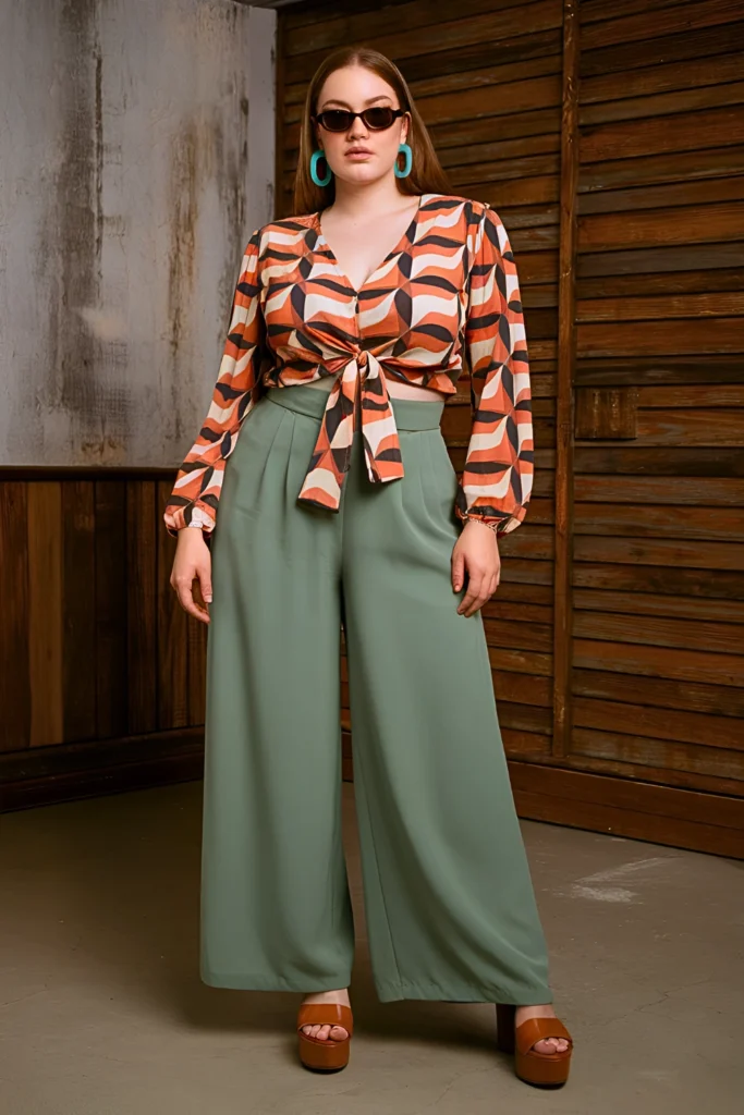 Plus Size Summer Retro Tie-Front Coordinates Date Night Outfit