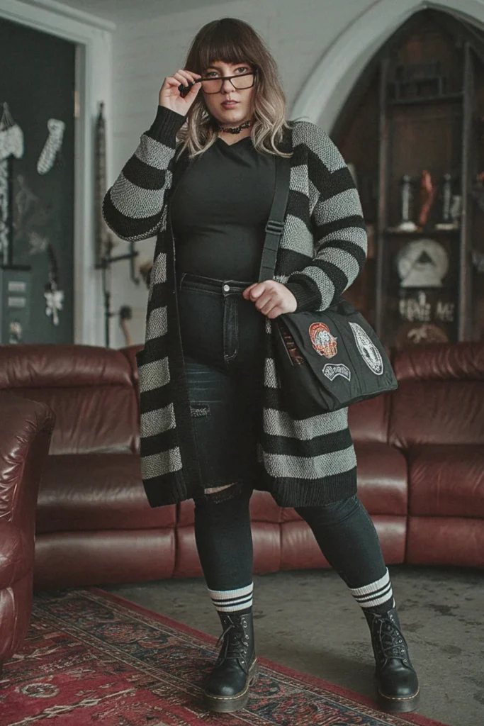 Plus Size Emo Cardigan Fall Outfit