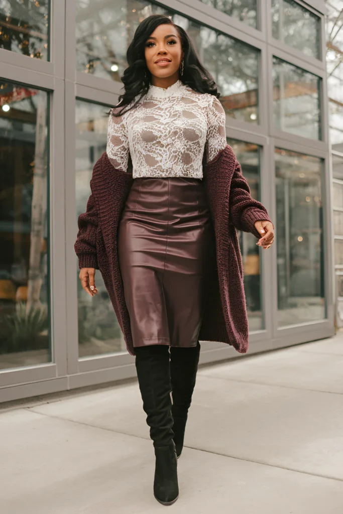 Winter Birthday Leather and Lace Outfit For Black Women
