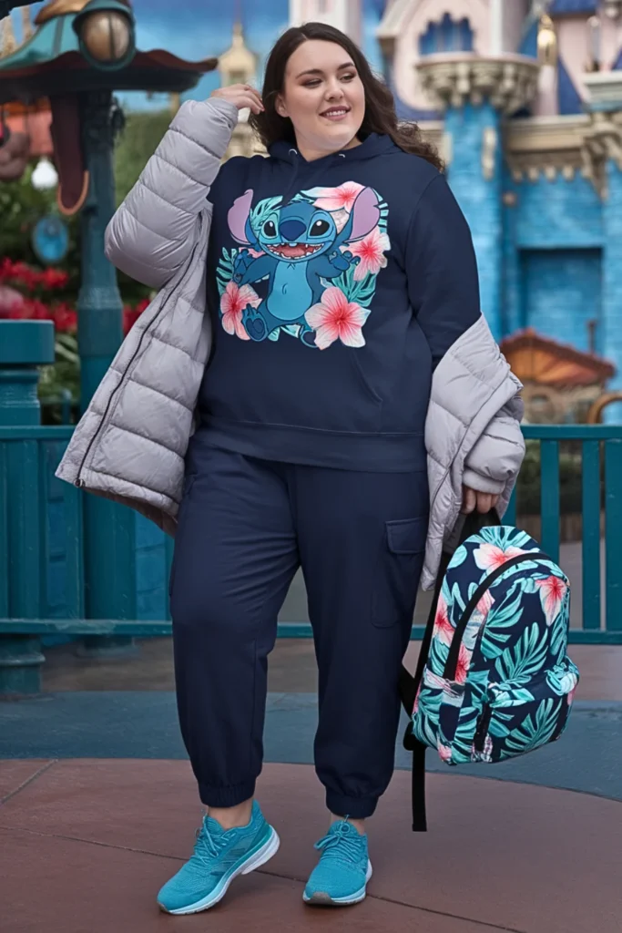 Plus Size Winter Stitch Hawaiian Print Hoodie and Joggers Disney Outfit