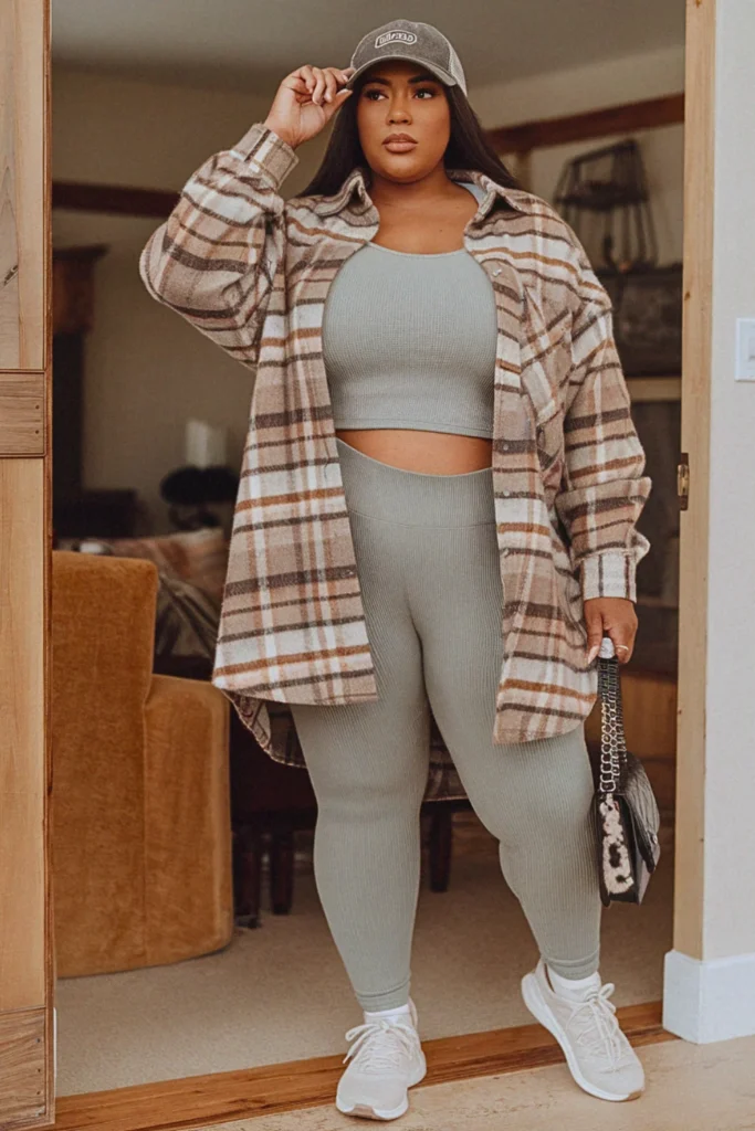 Plus Size Shacket and Leggings Fall Outfit