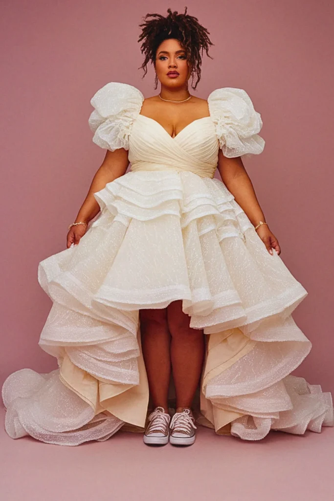 Plus Size Tiered Ruffle Casual Wedding Dress