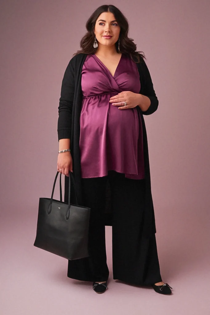 Plus Size Fall Blouse and Palazzo Pants Maternity Outfit