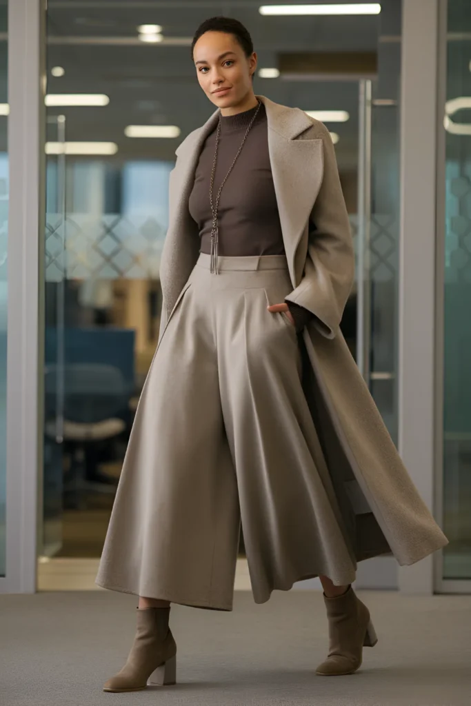 Winter Wide-leg Culottes Business Casual Outfit