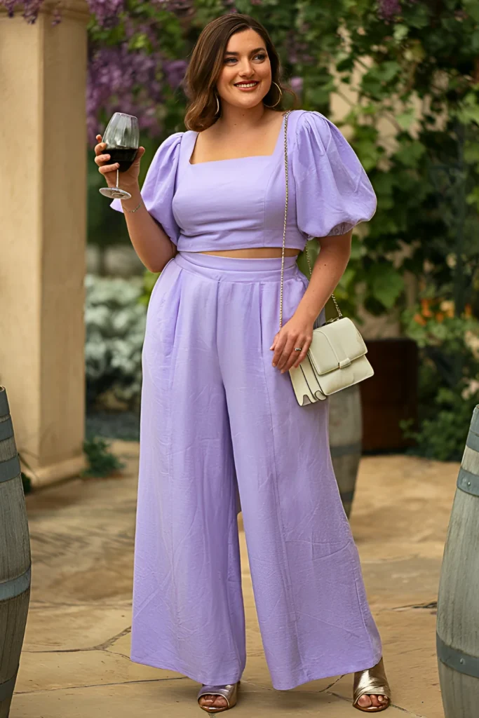 Plus Size Lavender Linen Coord Spring Winery Outfit