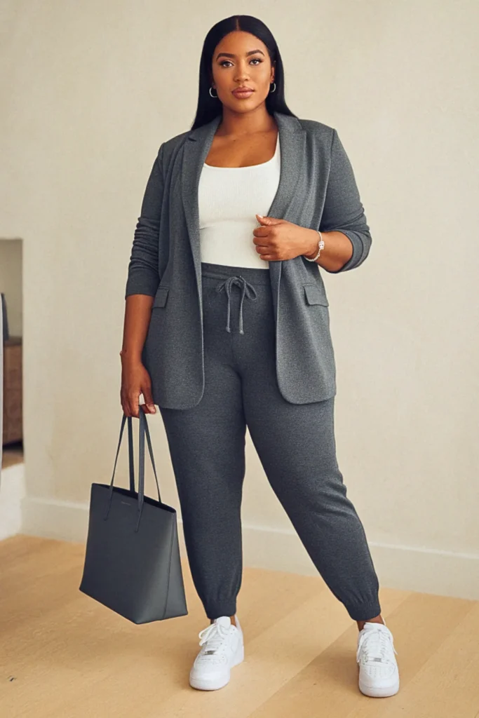 Plus Size Sweater Blazer and Joggers Fall Outfit