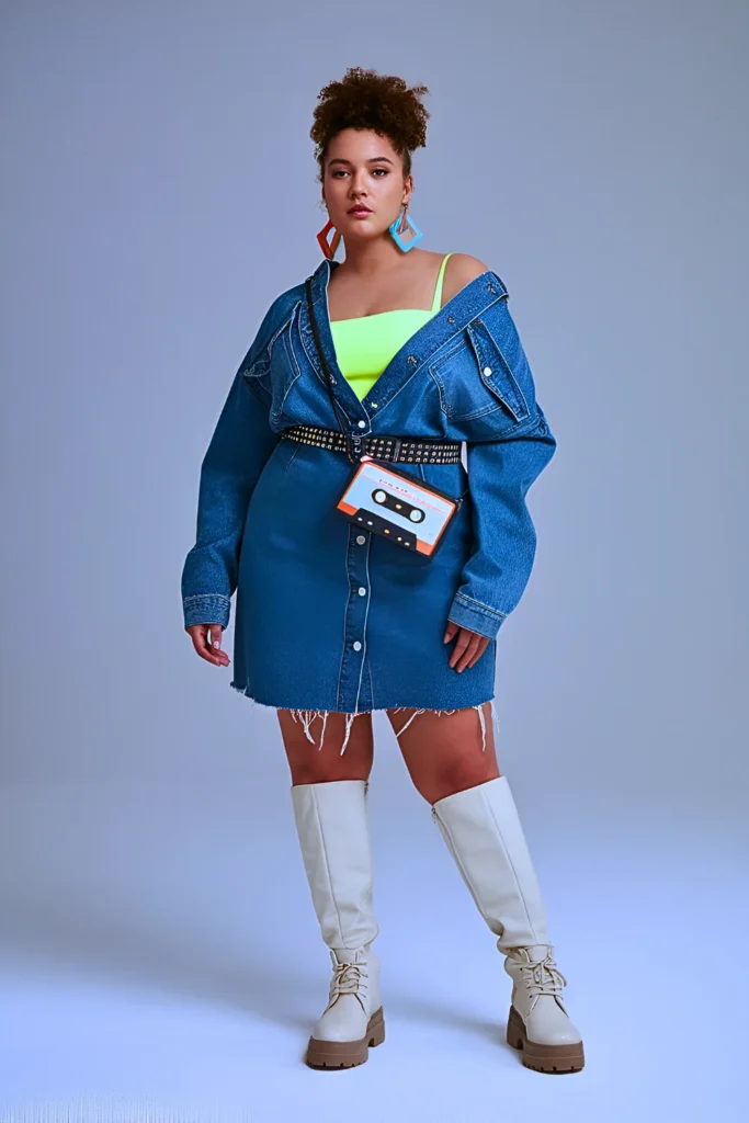Plus Size Asymmetrical Denim Jacket Dress Casual Outfit