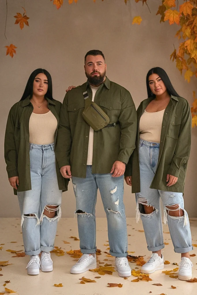 Plus Size Fall Olive Green Shacket Family Outfit
