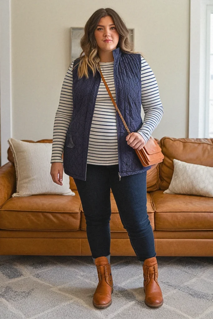 Plus Size Quilted Vest Casual Fall Outfit