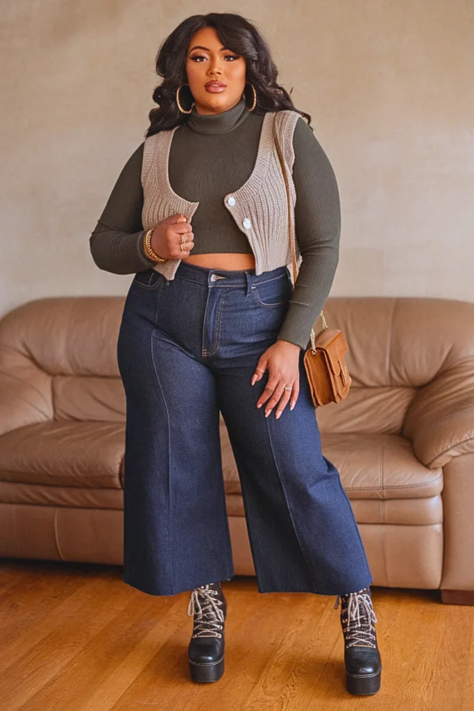 Plus Size Crop Vest Turtleneck Fall Outfit