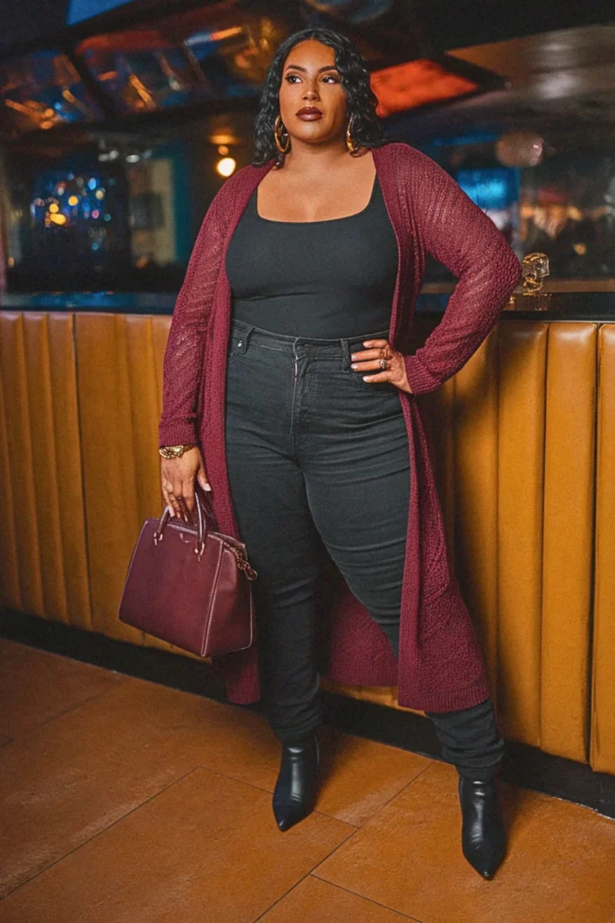 Plus Size Fall Cardigan and Tank Top Going Out Outfit