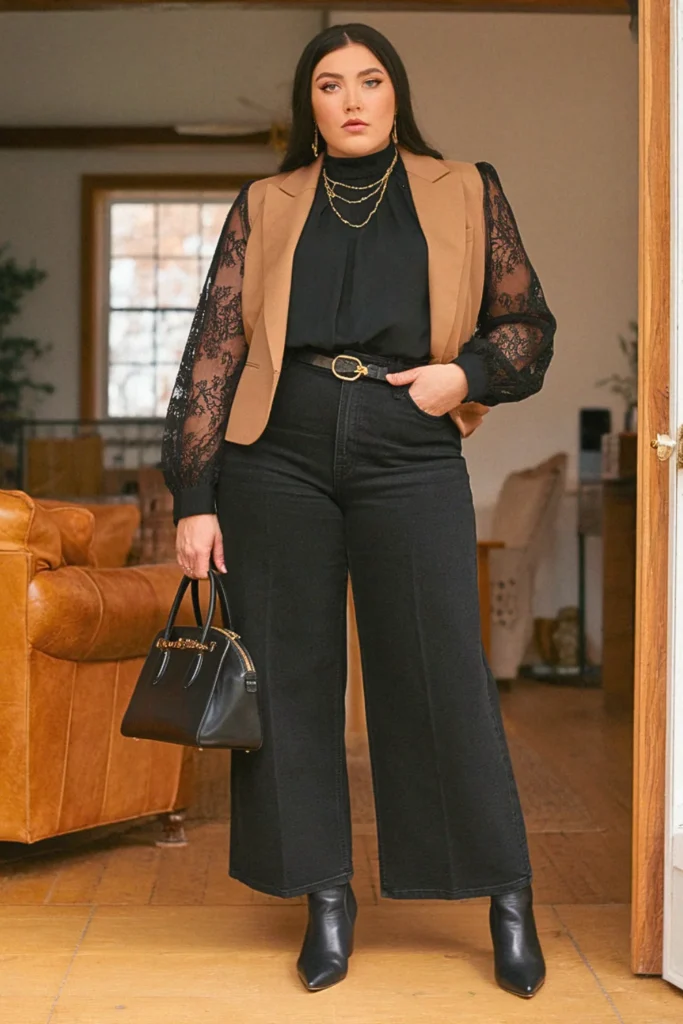 Plus Size Fall Lace Detail Blouse Nashville Outfit