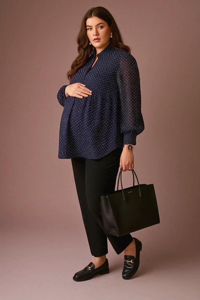 Plus Size Fall Print Blouse Professional Maternity Outfit