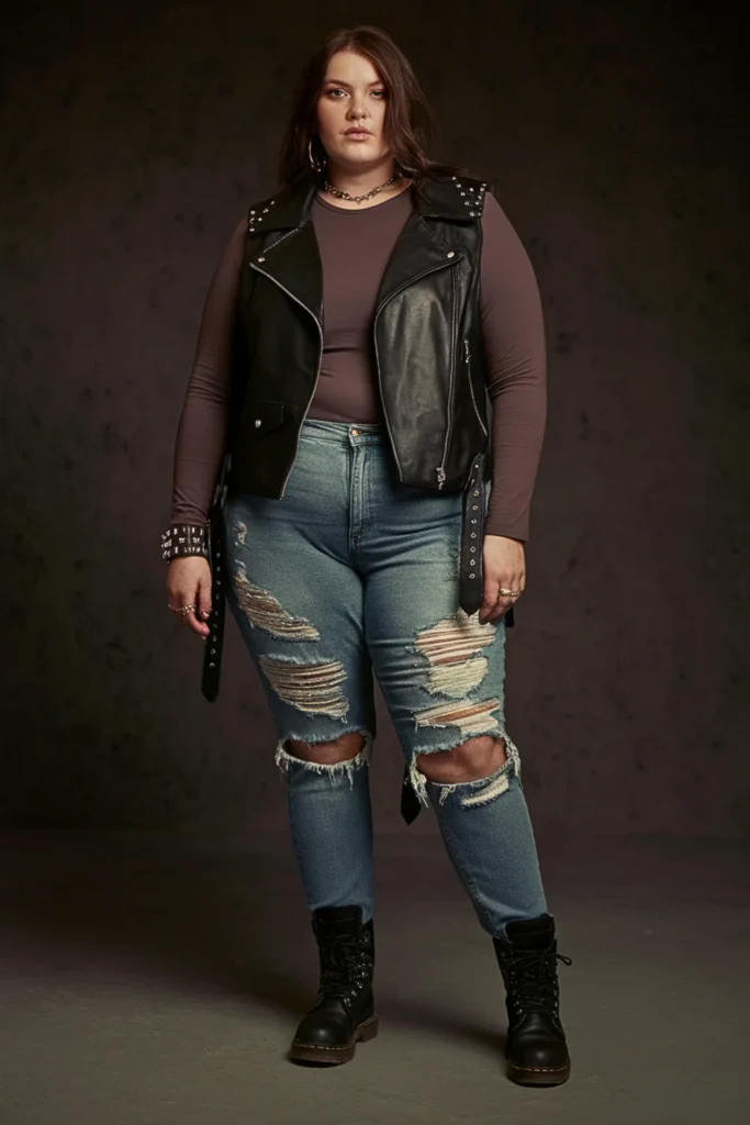Plus Size Goth Moto Vest Punk Fall Outfit