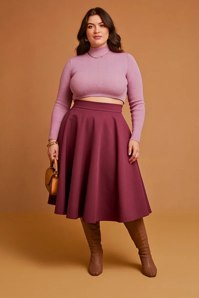 Plus Size Cropped Sweater and High-Waisted Skirt Feminine Autumn Outfit