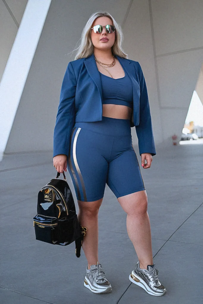 Plus Size Summer Cropped Blazer and Bike Shorts Vegas Outfit