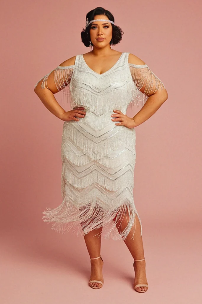 Plus Size Sequin Fringe Cocktail Wedding Dress