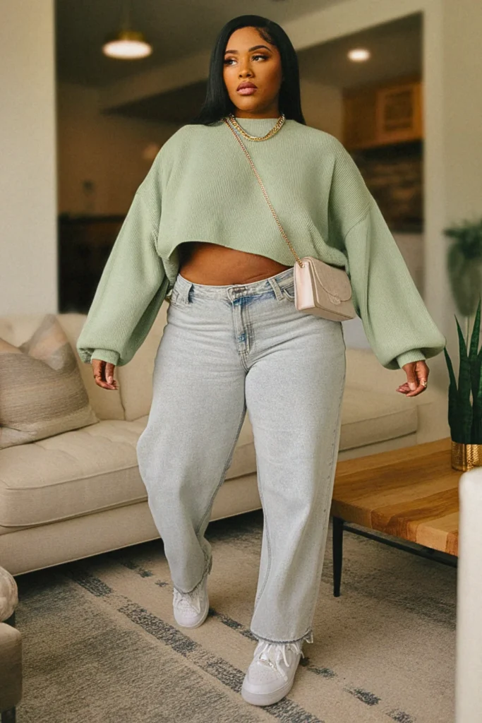 Plus Size Sage Green Sweater Cute Fall Outfit