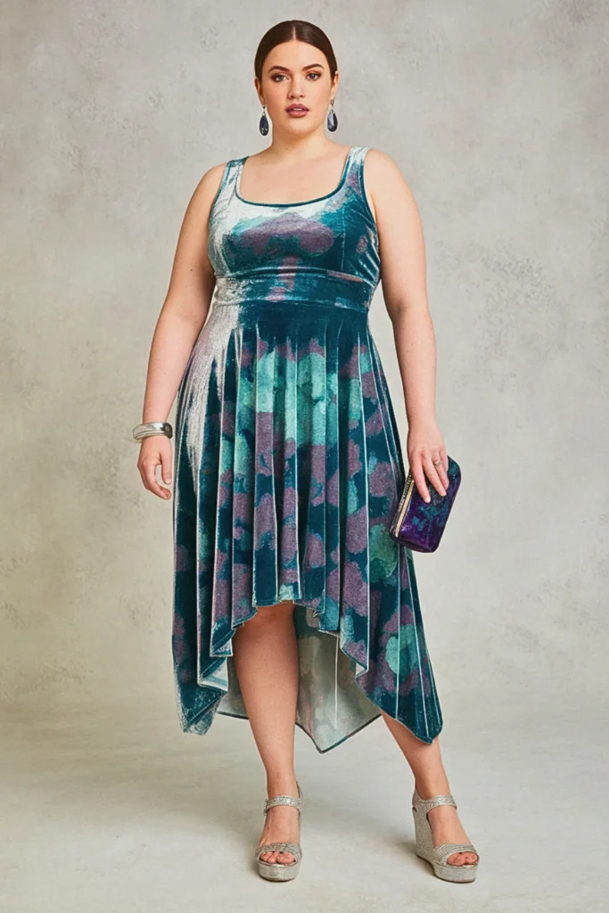 Plus Size Beach Burnout Velvet Watercolor Wedding Guest Dress