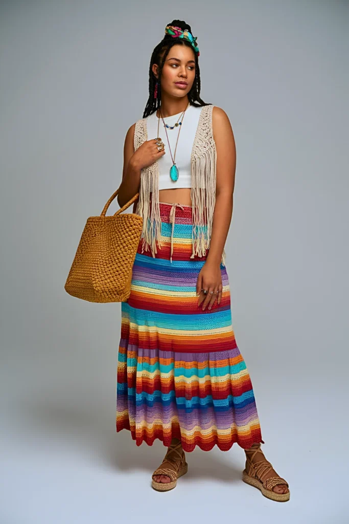 Spring Summer Crocheted Tiered Maxi Skirt Collective