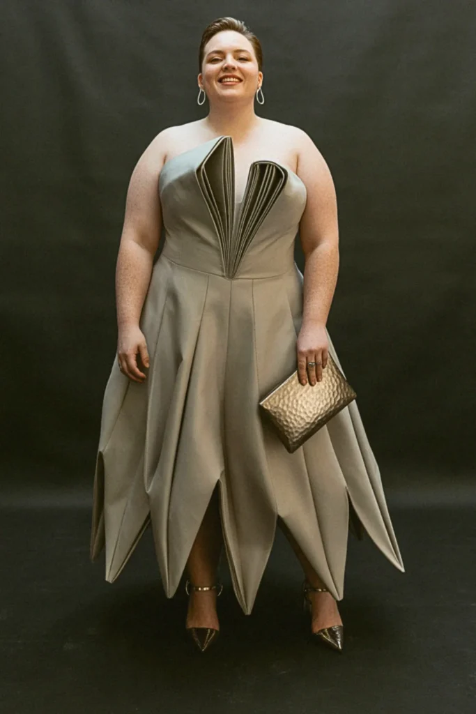Plus Size Origami-Detail Tulip Hem Wedding Guest Dress
