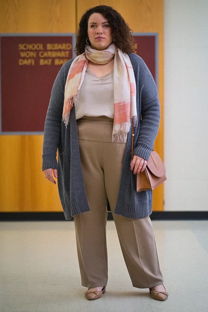 Plus Size Fall Cardigan with Camisole Teacher Outfit