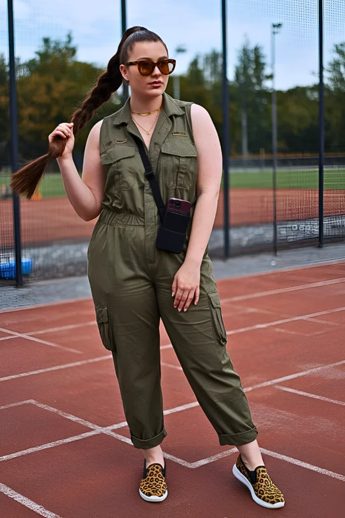 Plus Size Summer Sleeveless Utility Jumpsuit Athleisure Outfit