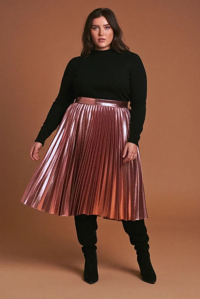 Plus Size Fall Metallic Pleated Skirt Birthday Outfit