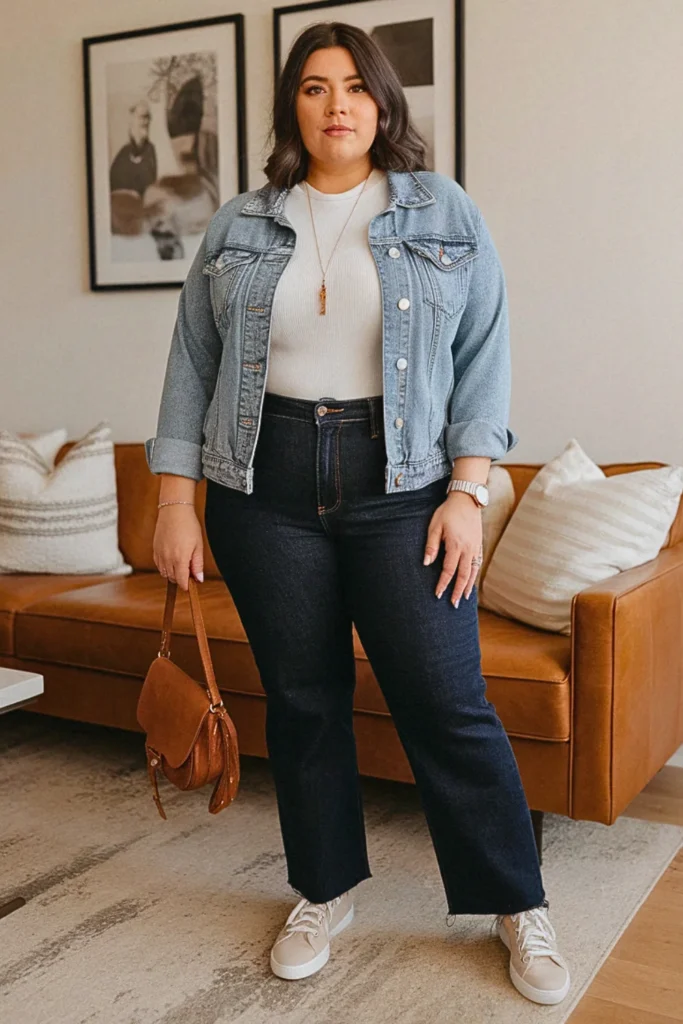 Plus Size Thermal Henley with Denim Jacket Fall Outfit