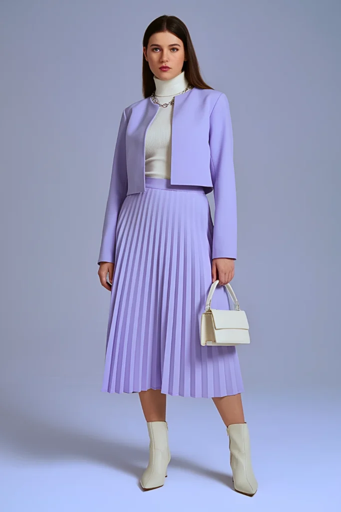 Spring Neoprene Midi Skirt Suit Work Outfit