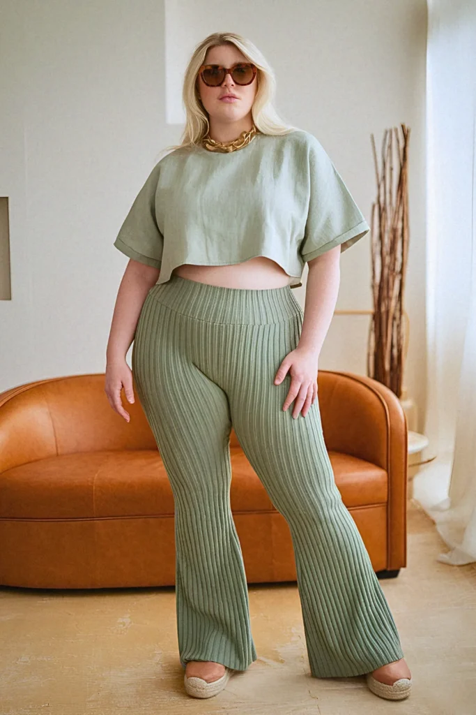 Plus Size Ribbed Knit Flare Legging Outfit