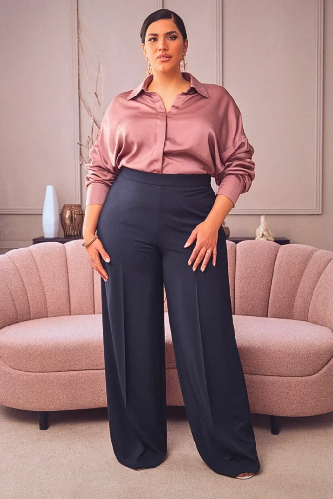 Plus Size Mauve Silk Blouse Fall Outfit