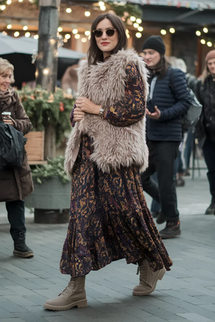 Winter faux fur vest coat Outfit