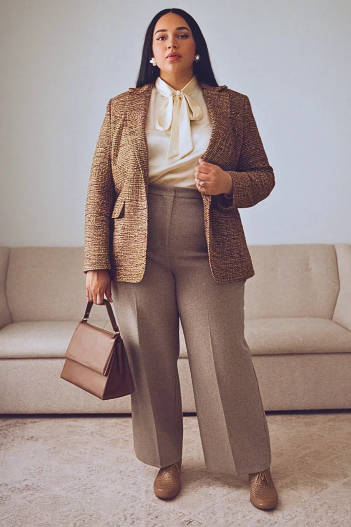 Plus Size Fall Tweed Blazer Academic Autumn Outfit