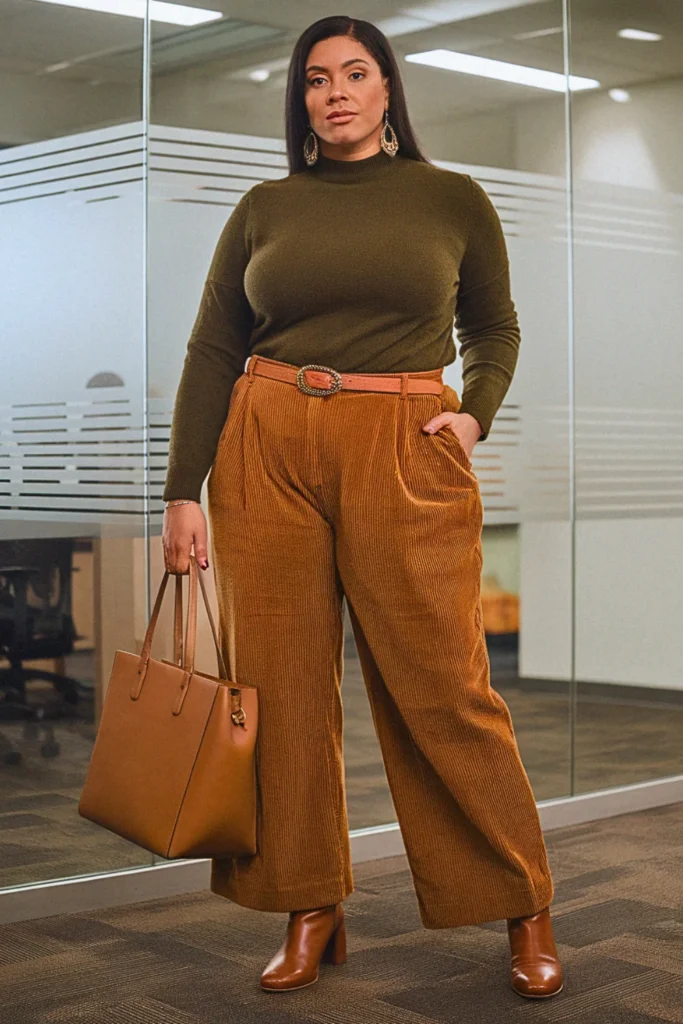 Plus Size Fall Corduroy Pants Business Casual Outfit