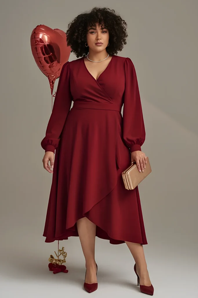 Plus Size Valentine's Classic Red Wrap Dress Outfit