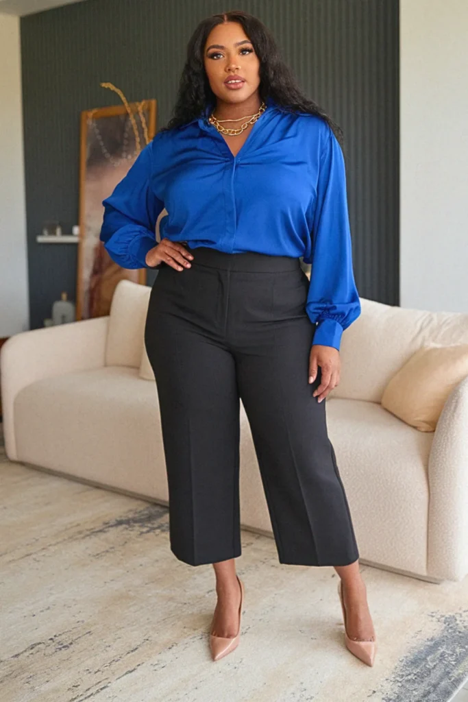 Plus Size Cropped Pants and Tunic Blouse Dressy Fall Outfit