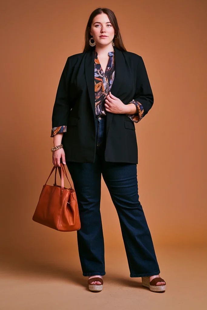 Plus Size Ponte Blazer and Bootcut Jeans Autumn Outfit