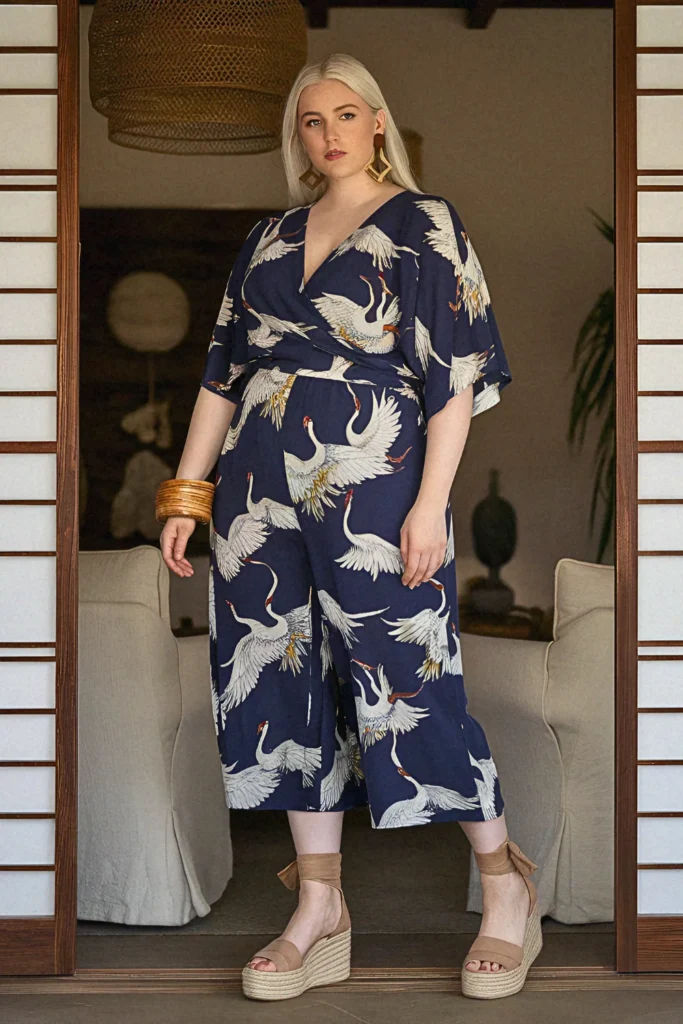 Plus Size Summer Kimono-Style Jumpsuit Vacation Outfit