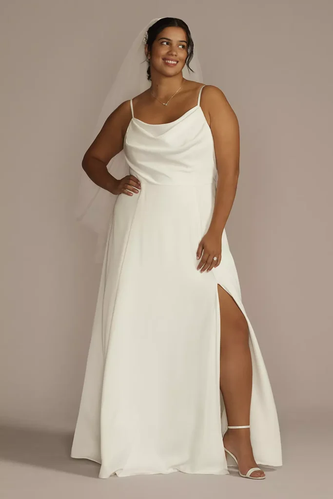 Cowl Neck Crepe Scoop Back A-Line Wedding Dress