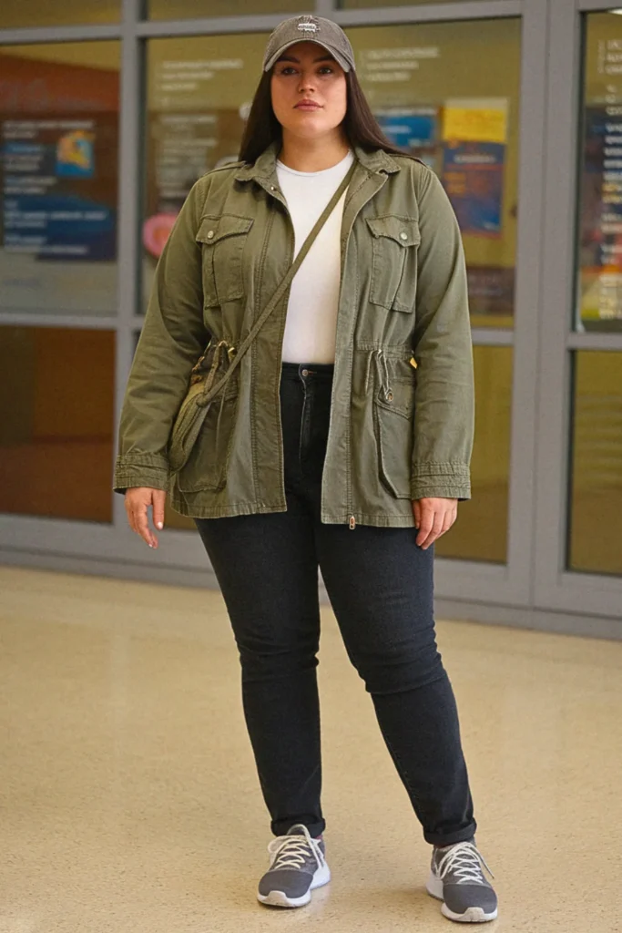 Plus Size Fall Utility Jacket Teacher Outfit