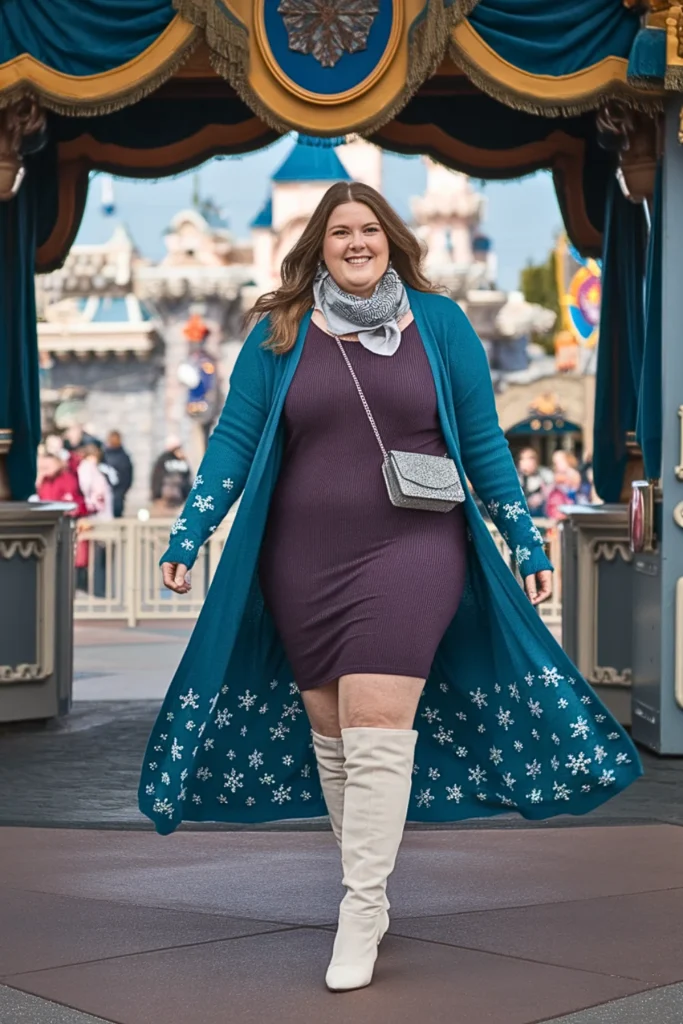 Plus Size Winter Frozen Inspired Teal Cardigan and Thermal Dress Disney Outfit