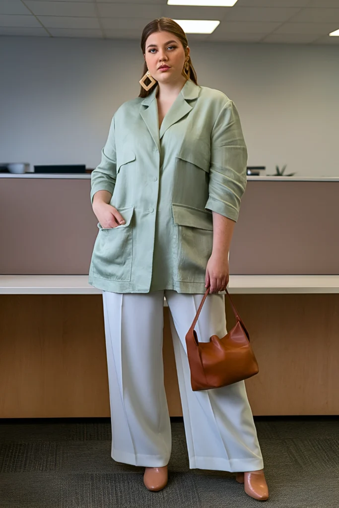Plus Size Architectural Linen Cargo Blazer Summer Work Outfit