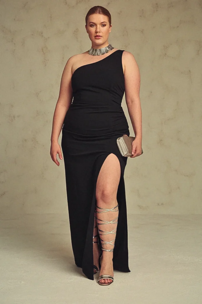 Plus Size Beach Sleek One-Shoulder Formal Black Wedding Guest Dress