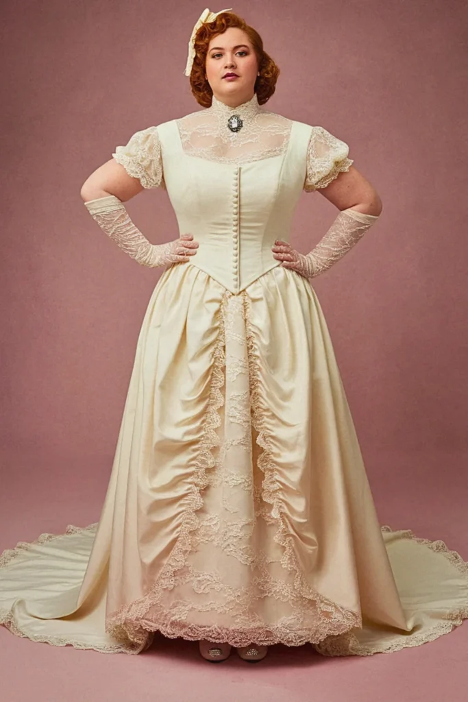 Plus Size Vintage Victorian High-Neck Lace Wedding Dress