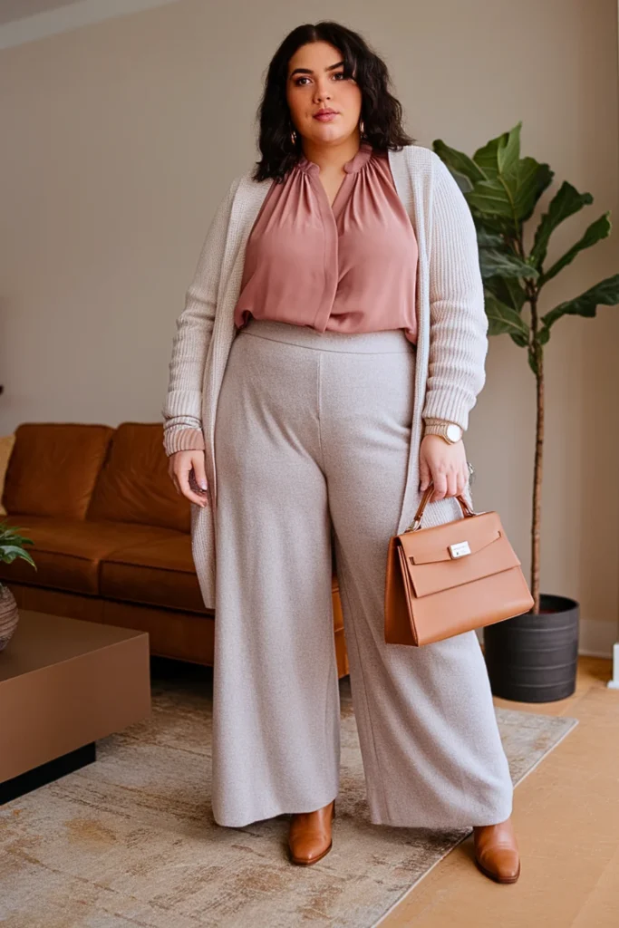 Plus Size Soft Warm Gray Wool Pants Autumn Outfit