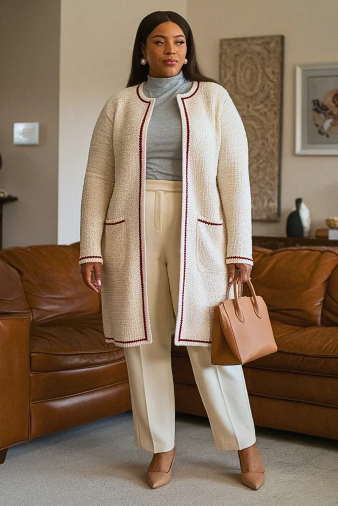Plus Size BoucleÌ Cardigan Coat Professional Fall Outfit