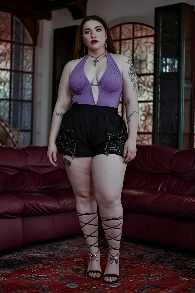 Plus Size Hardware Accent Halter Summer Goth Outfit