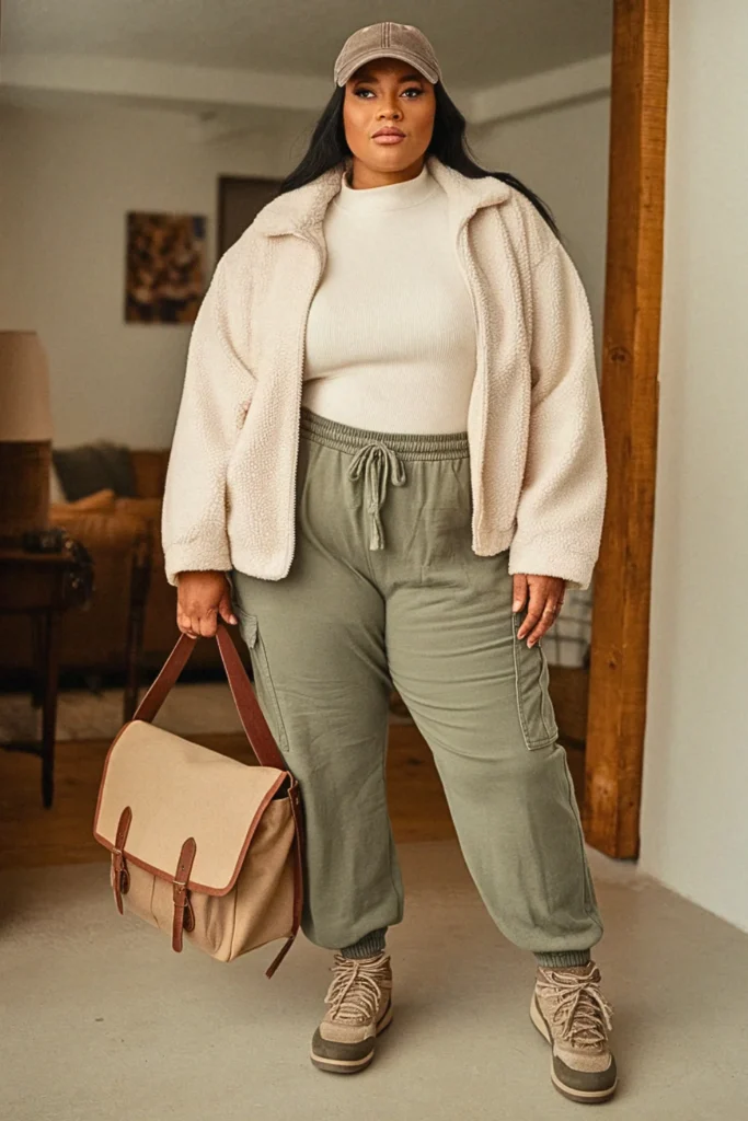 Plus Size Fall Sherpa Jacket With Thermal Top Comfy Outfit